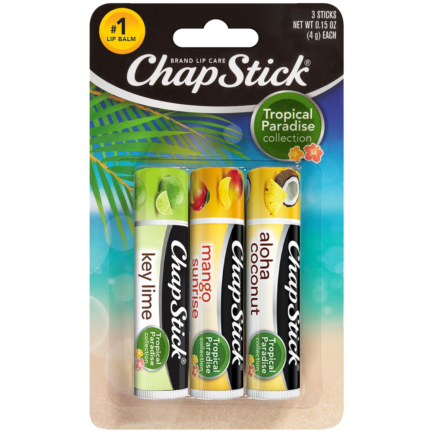 CHAPSTICK 3ct TROPICAL PARIDISE .45oz (BEAU-042280)