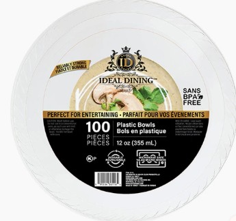 Ideal Dining Plastic Bowl 12oz White 100CT (36116)