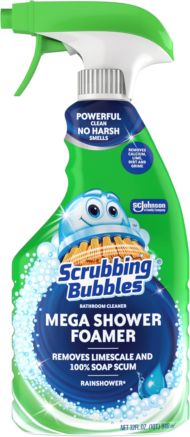 Scrubbing Bubbles Mega Bathroom and Shower Cleaner Spray, Foaming Action Removes Limescale and Soap Scum, Rainshower Scent, 32oz ( CLEA-038083 )