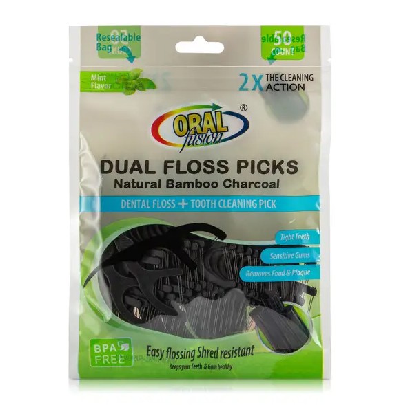 Oral Fusion Floss Picks 50CT Charcoal (68043)