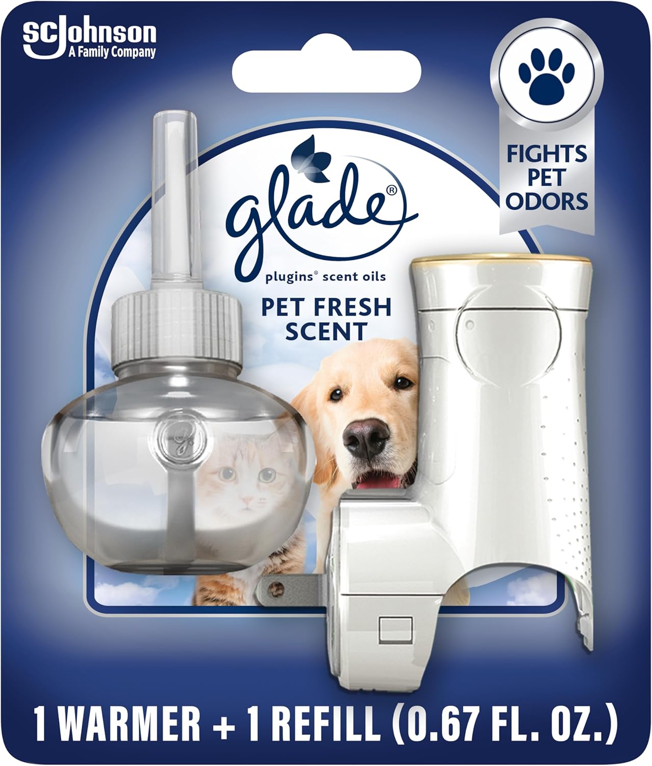 Glade PlugIns Refills Air Freshener Starter Kit, Pet Fresh Scent, Scented and Essential Oils for Home and Bathroom, 0.67 Fl Oz, 1 Warmer + 1 Refill (CLEA-041285)