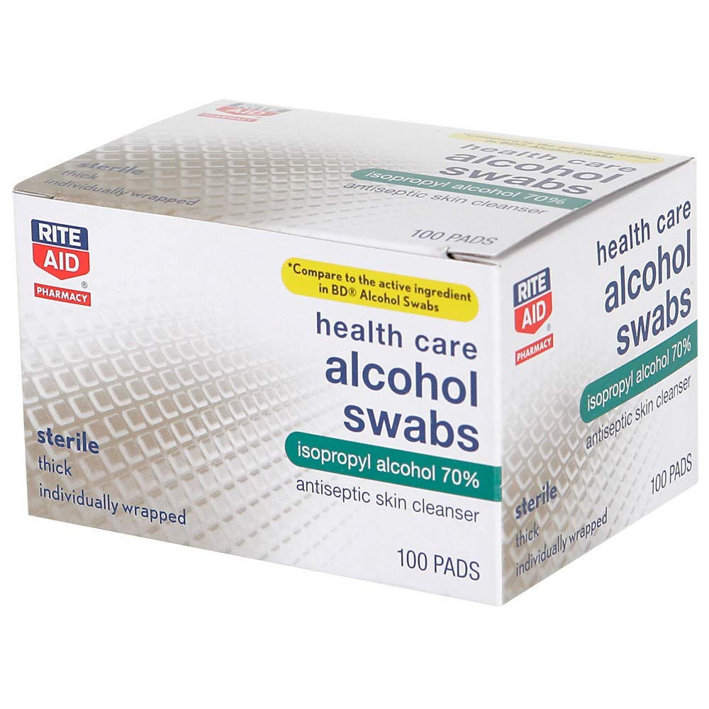 RITE AID 100ct  ALCOHOL PREP PADS STERILE THICK (HEAL-039218)