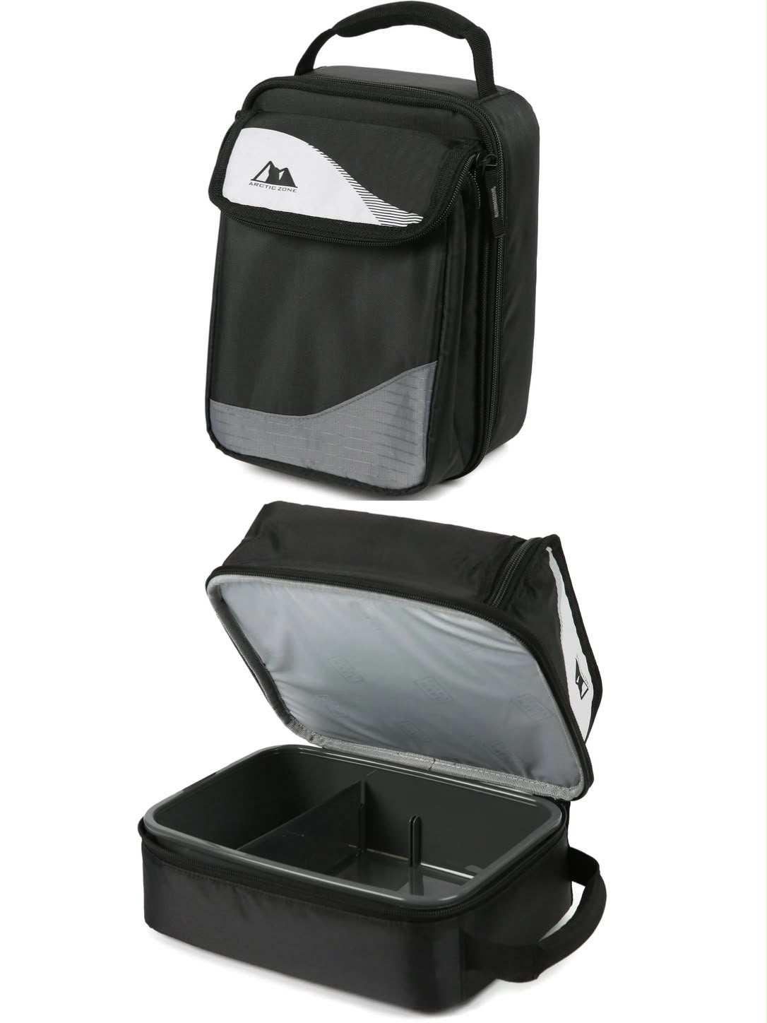 Arctic Zone Expandable HardBody Lunch Box, Black/White | Insulated Upright Cooler with Hard Liner, Adjustable Divider, Easy Clean, Leak-Resistant