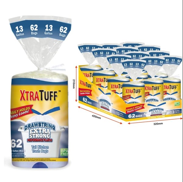 Xtratuff Trash Bag Drawstring 13G 62CT (30150)
