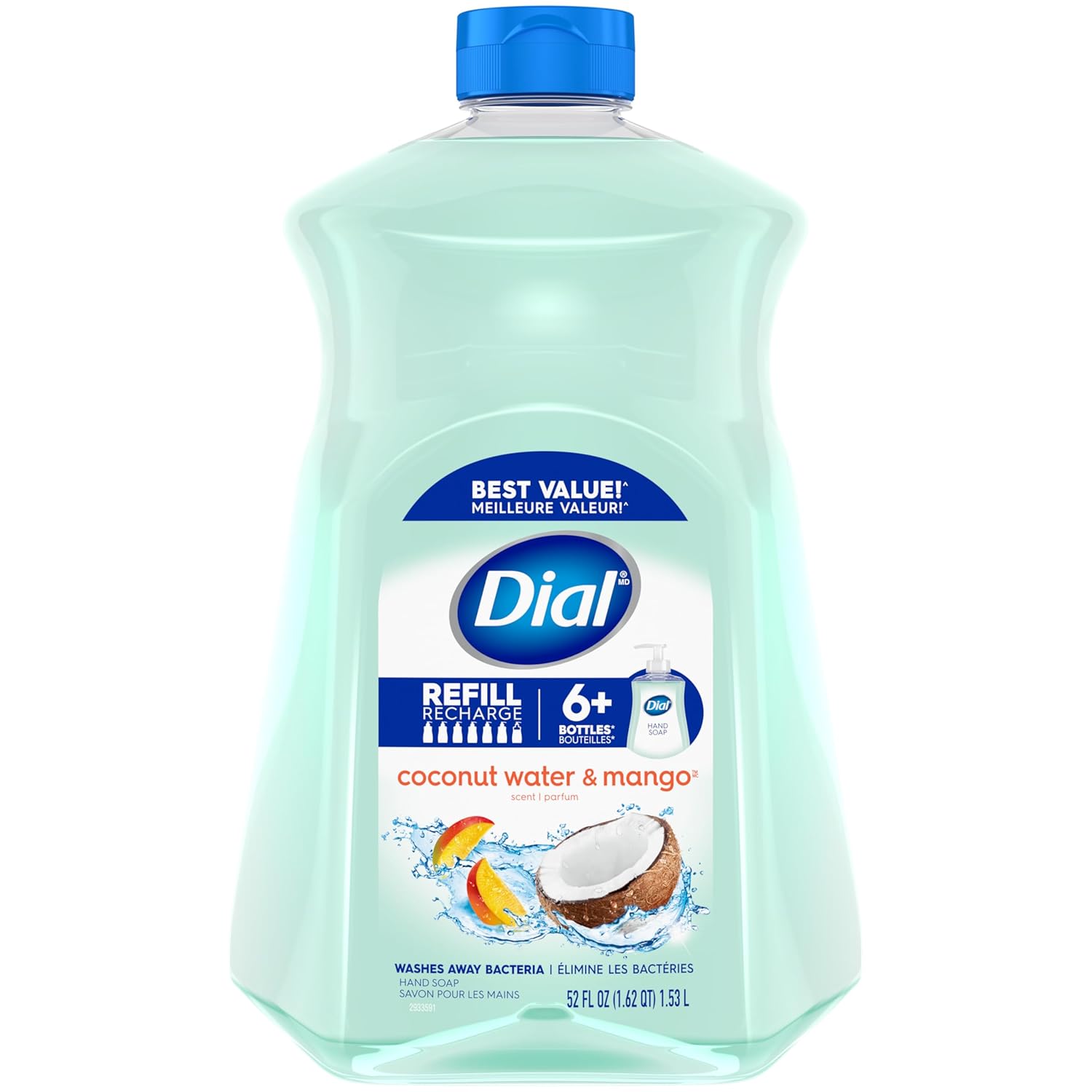 Dial Clean + Gentle Liquid Hand Soap Refill Coconut Water & Mango Gentle Hand Soap 52 Oz