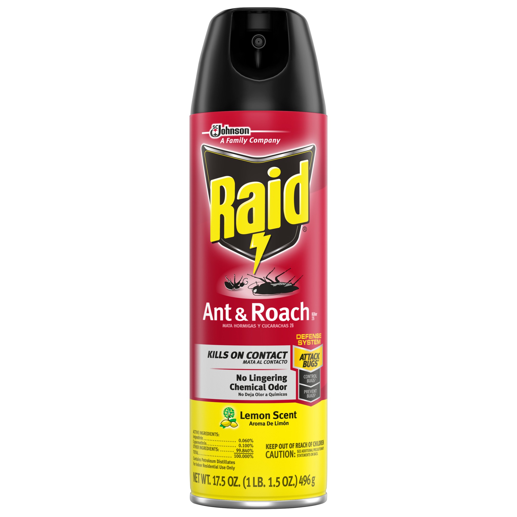 Raid Ant and Roach Insect Killer Aerosol Insecticide Spray Lemon Scent 17.5oz